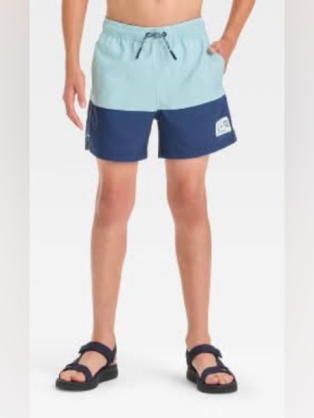 art class Light Blue & Navy Colorblock Swim Trunks